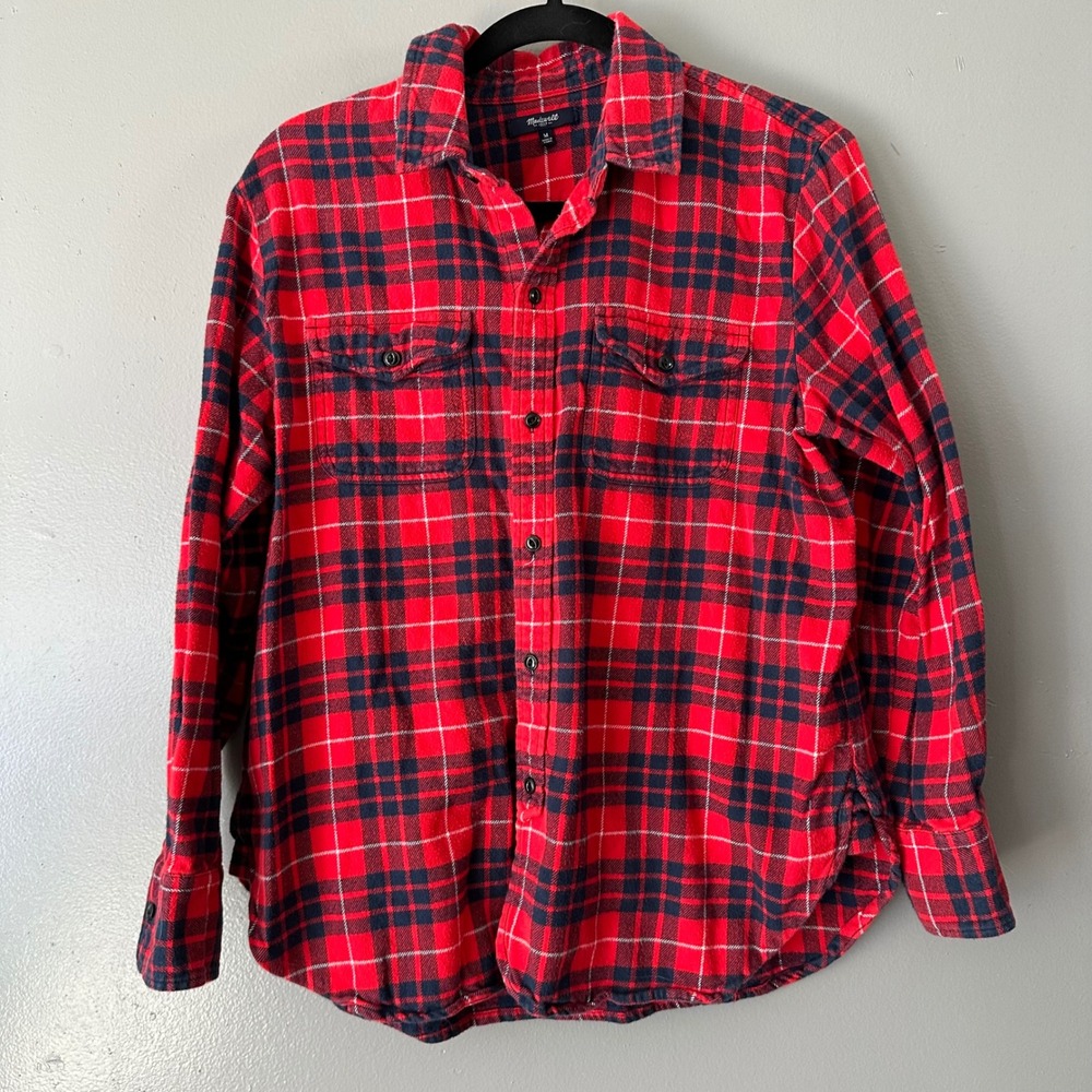 Madewell Button Down Plaid Work Flannel Shirt | Red‎